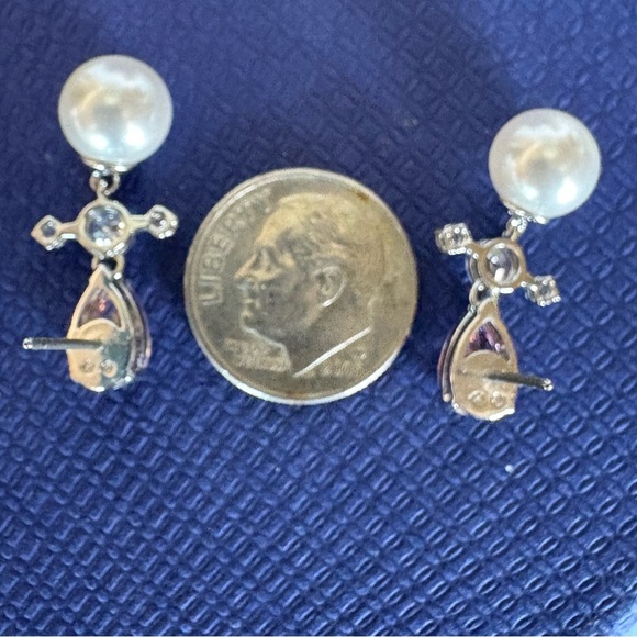 Authentic Swarovski Perfection Pierced Clear & Pink Crystal, Pearl Drop Earrings - Picture 13 of 14